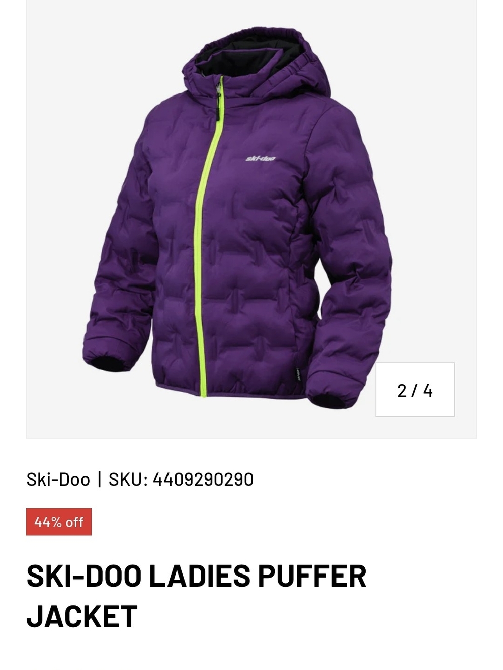 Ski-Doo Girls' Purple Puffer Jacket with Lime Trim Small
